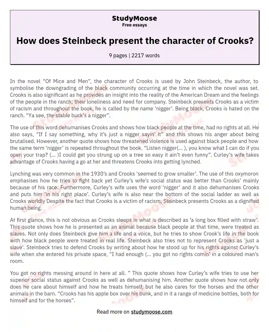 How does Steinbeck present the character of Crooks? essay