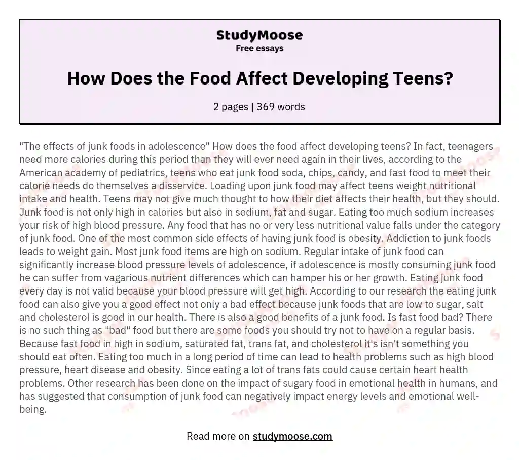 How Does the Food Affect Developing Teens? essay