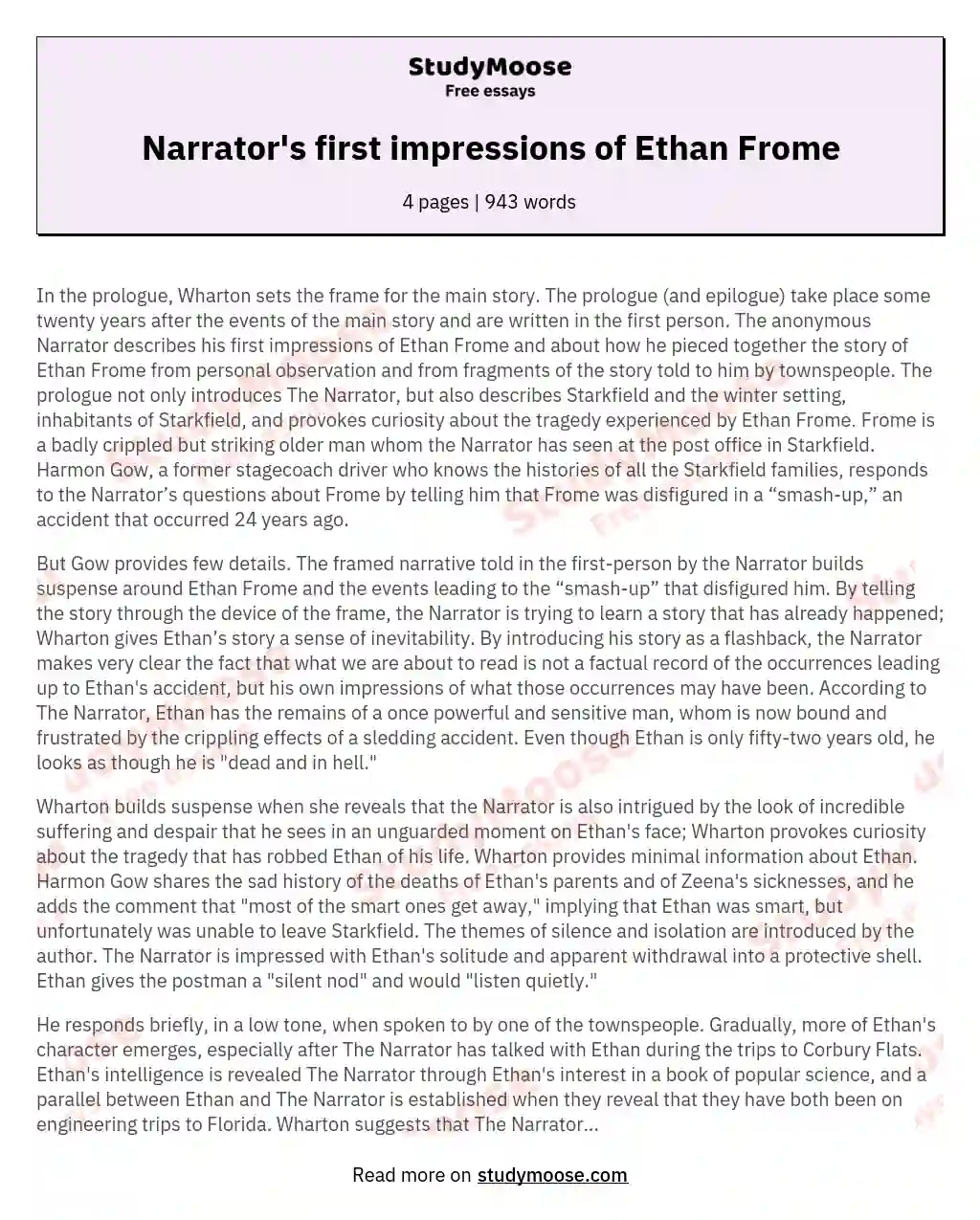 Narrator's first impressions of Ethan Frome