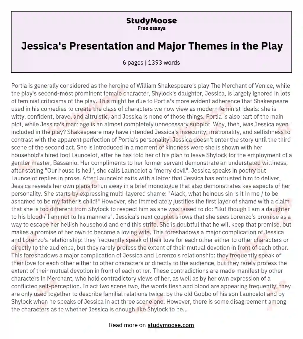 Jessica's Presentation and Major Themes in the Play essay