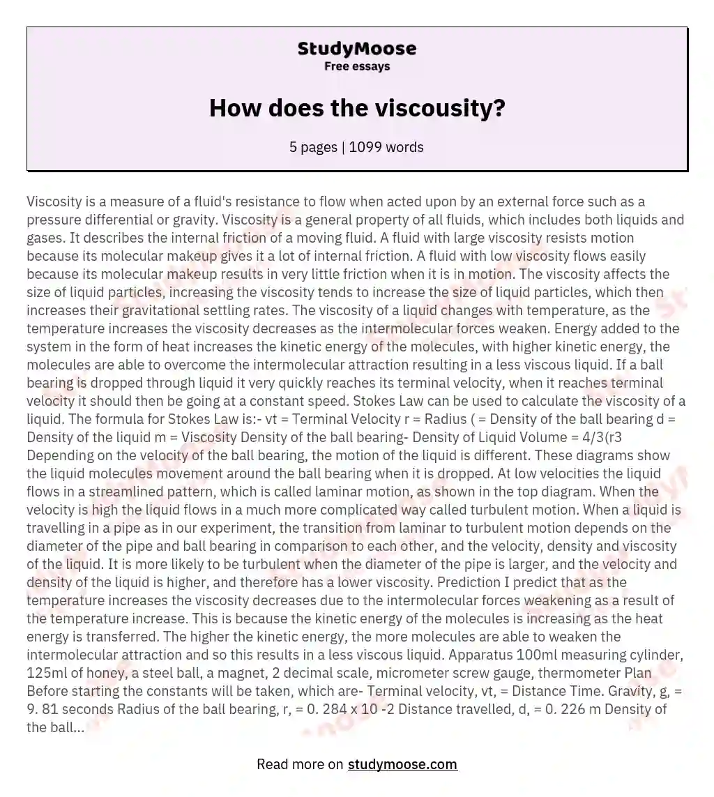 How does the viscousity? essay
