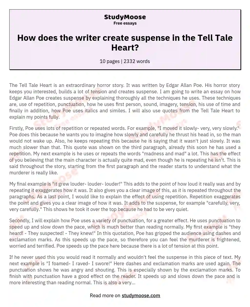 How does the writer create suspense in the Tell Tale Heart? essay