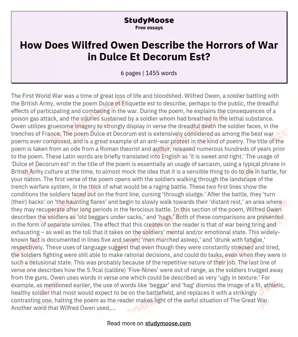 How Does Wilfred Owen Describe the Horrors of War in Dulce Et Decorum Est?