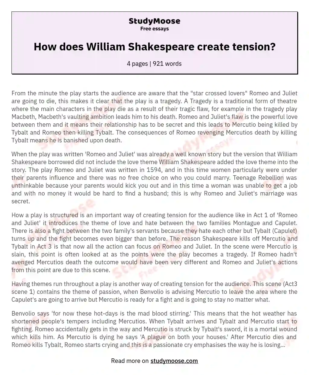 How does William Shakespeare create tension? essay