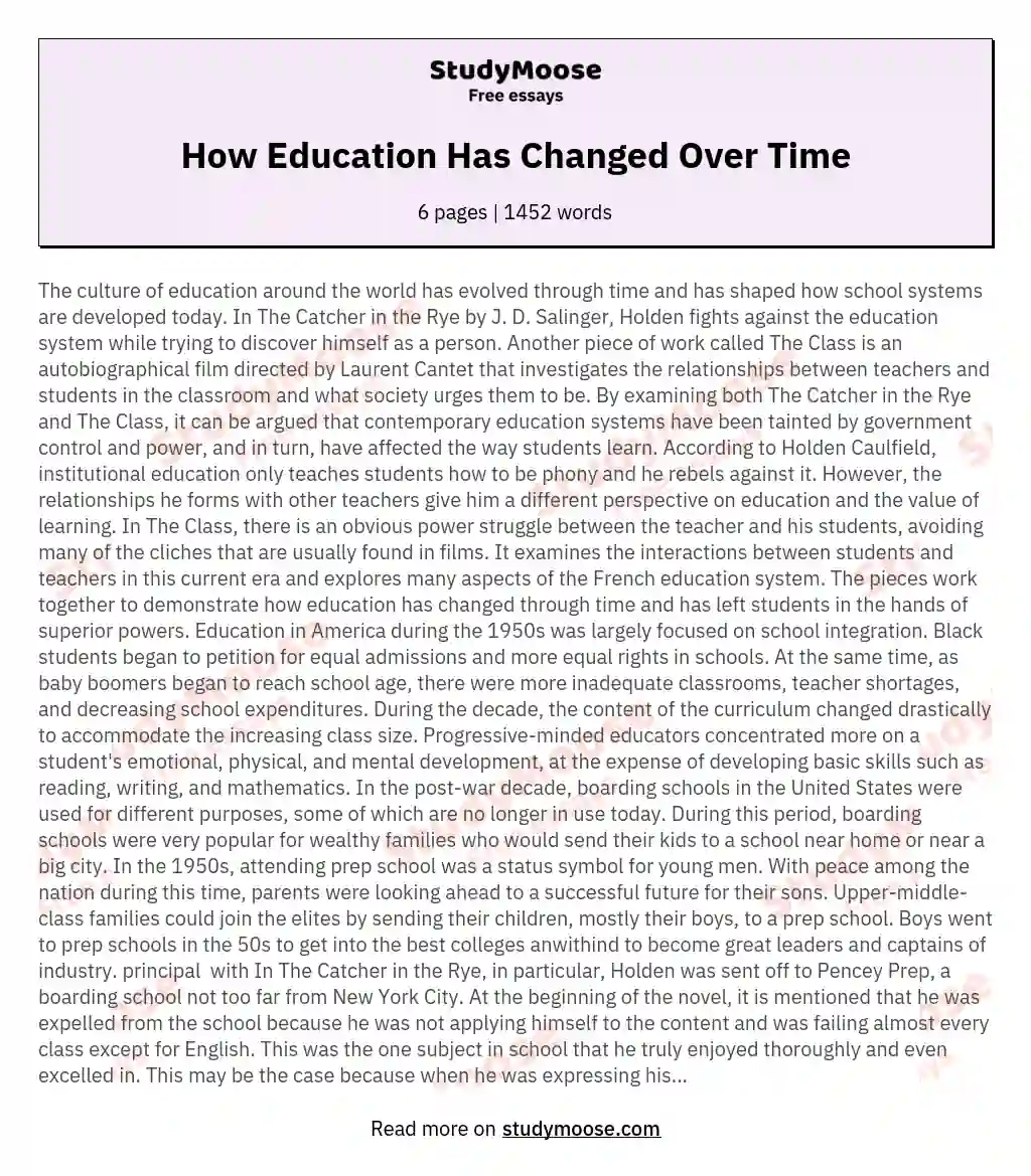 How Education Has Changed Over Time essay