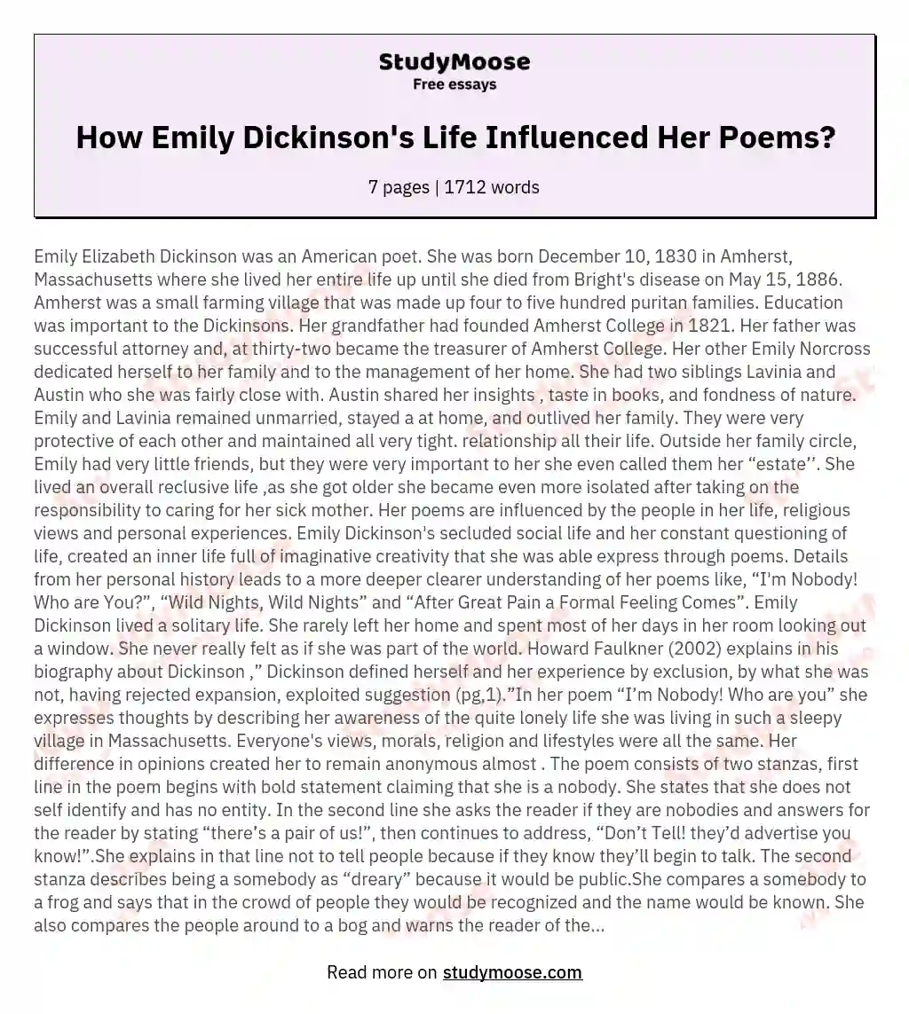 How Emily Dickinson's Life Influenced Her Poems?