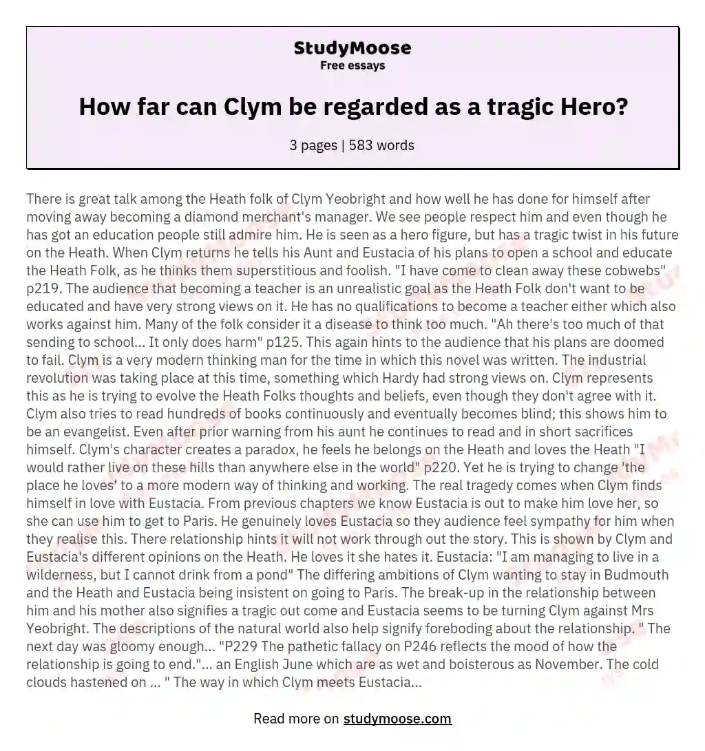 How far can Clym be regarded as a tragic Hero?