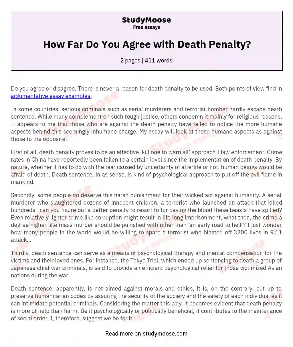 How Far Do You Agree with Death Penalty? essay