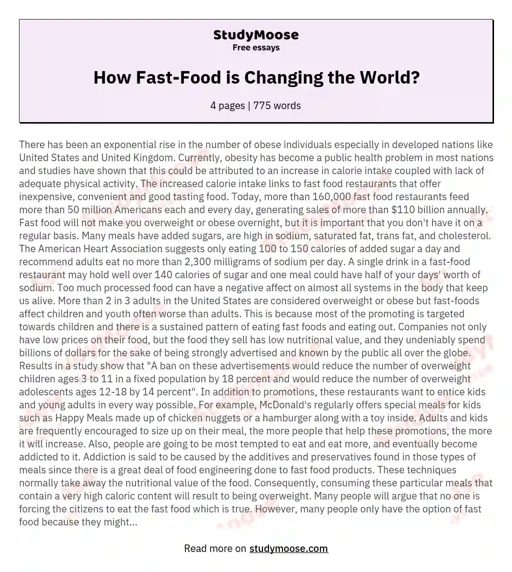 How Fast-Food is Changing the World? essay