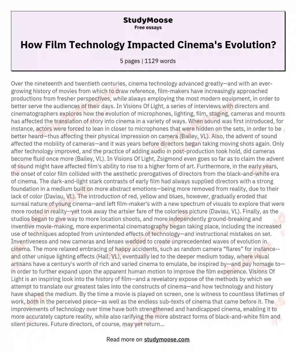 How Film Technology Impacted Cinema's Evolution? essay