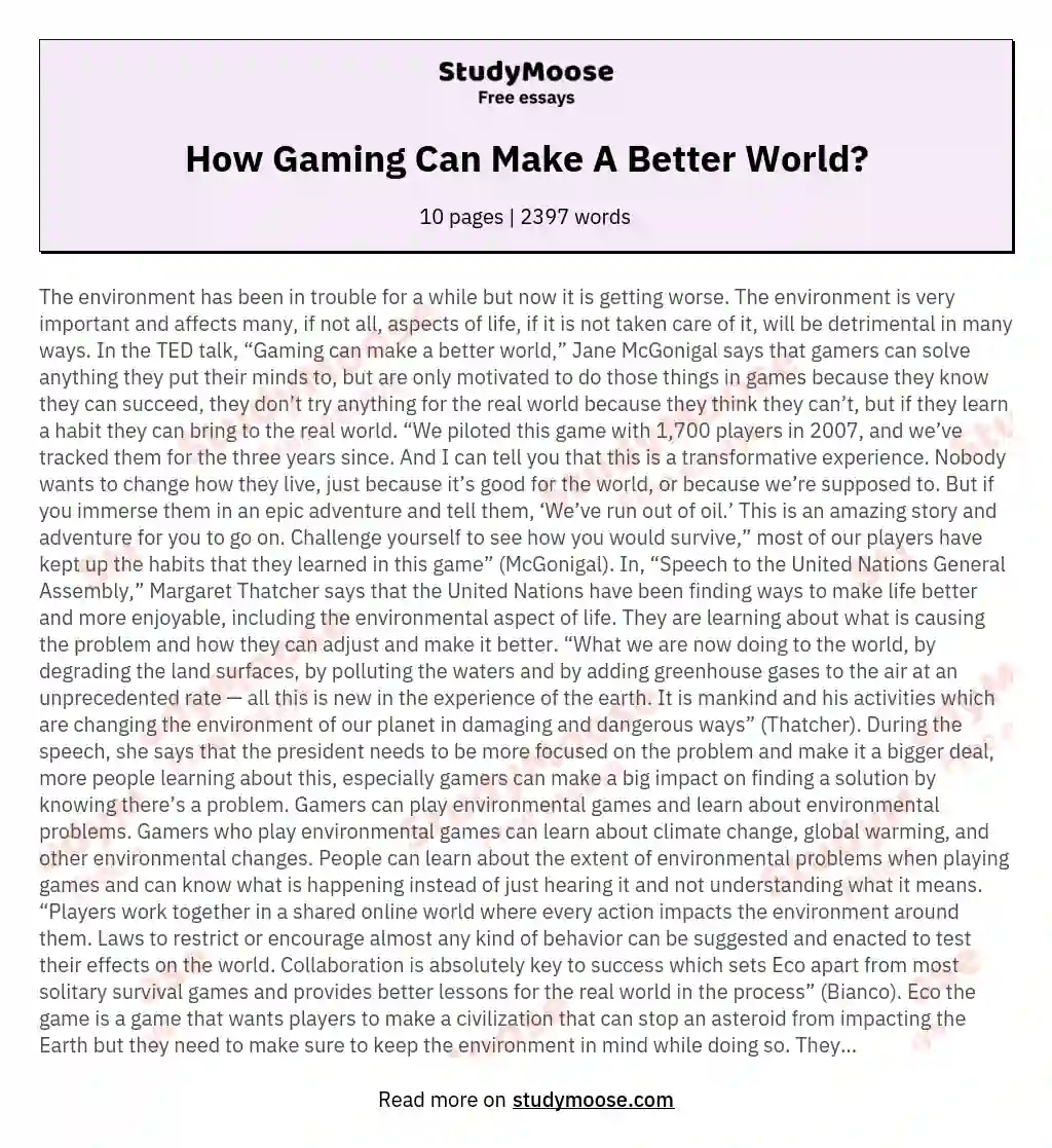 How Gaming Can Make A Better World? essay