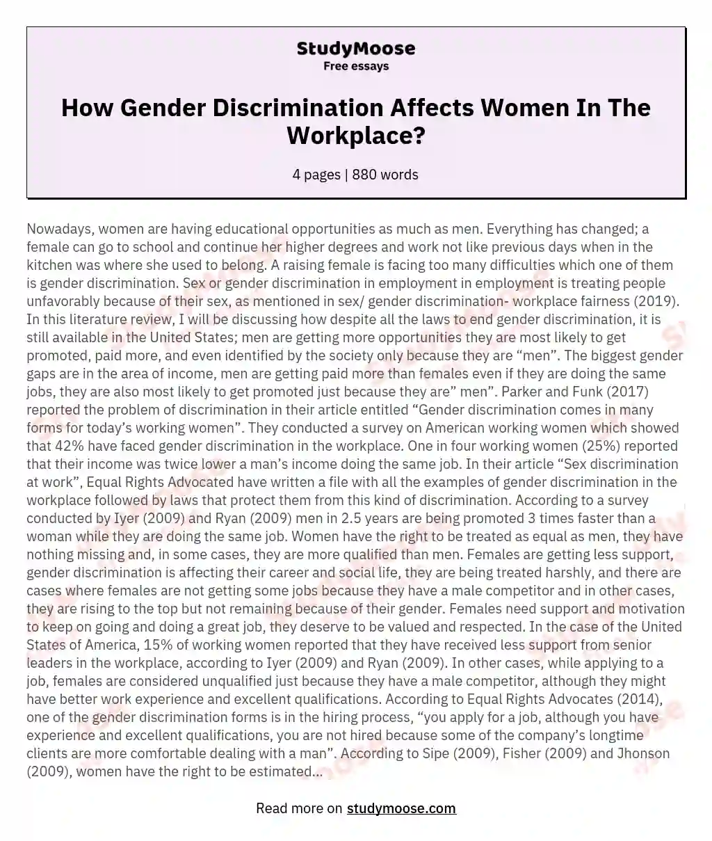 How Gender Discrimination Affects Women In The Workplace?