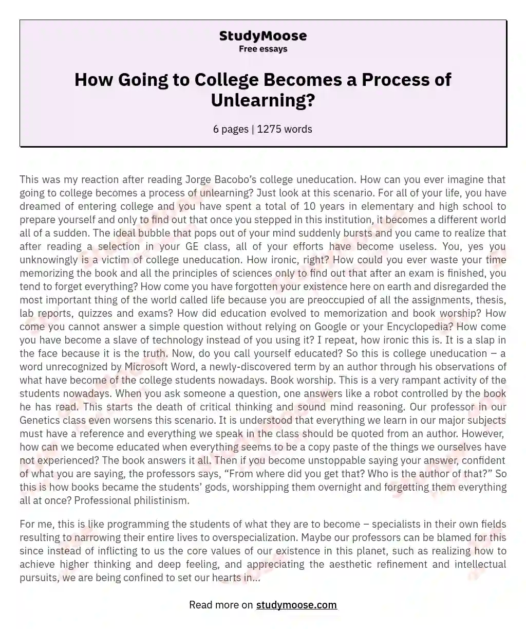 How Going to College Becomes a Process of Unlearning? essay