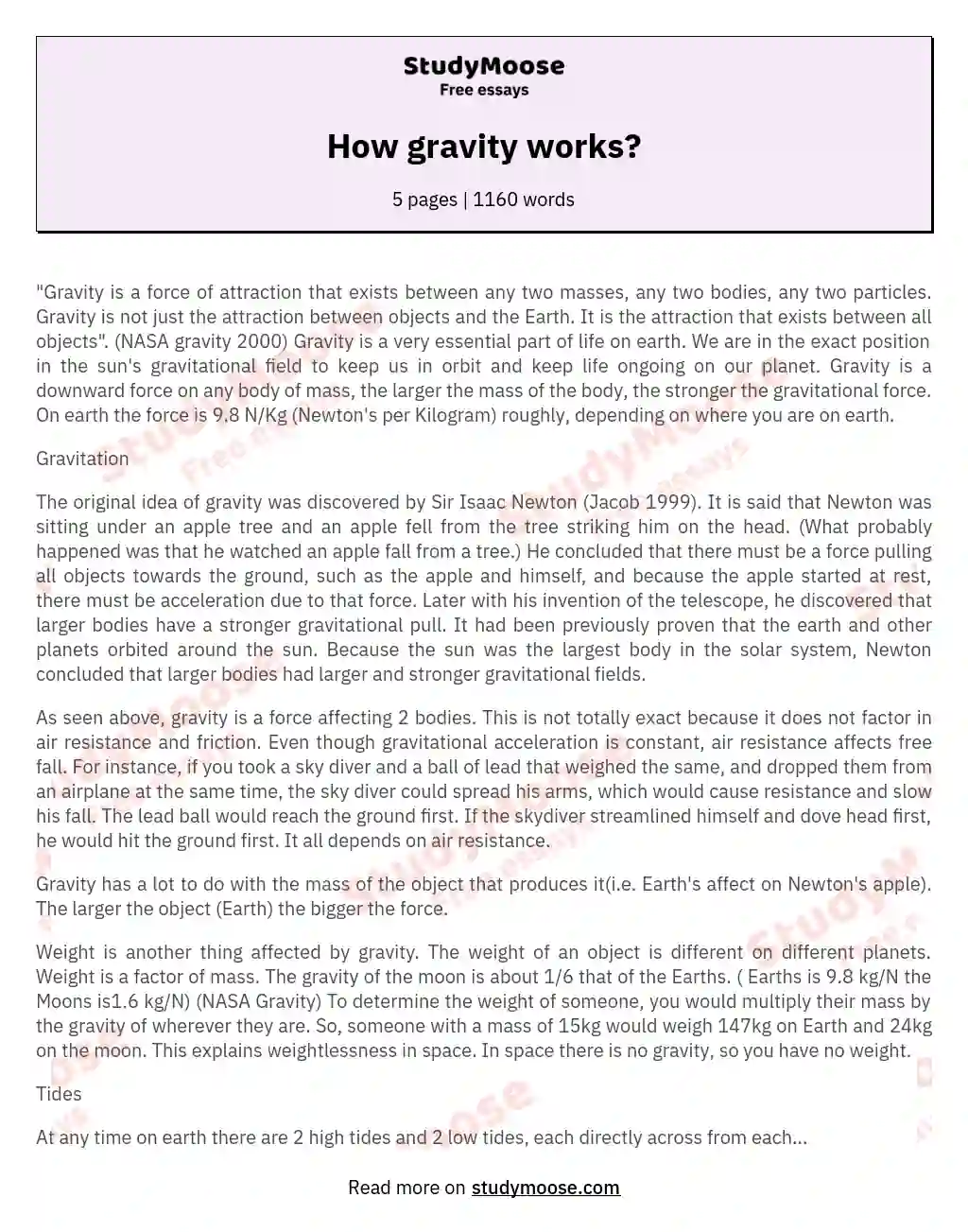 How gravity works? essay