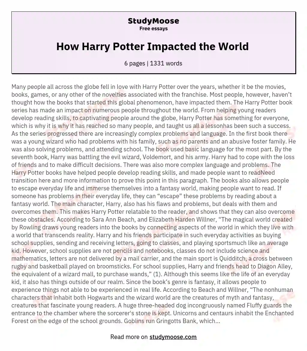 How Harry Potter Impacted the World  essay