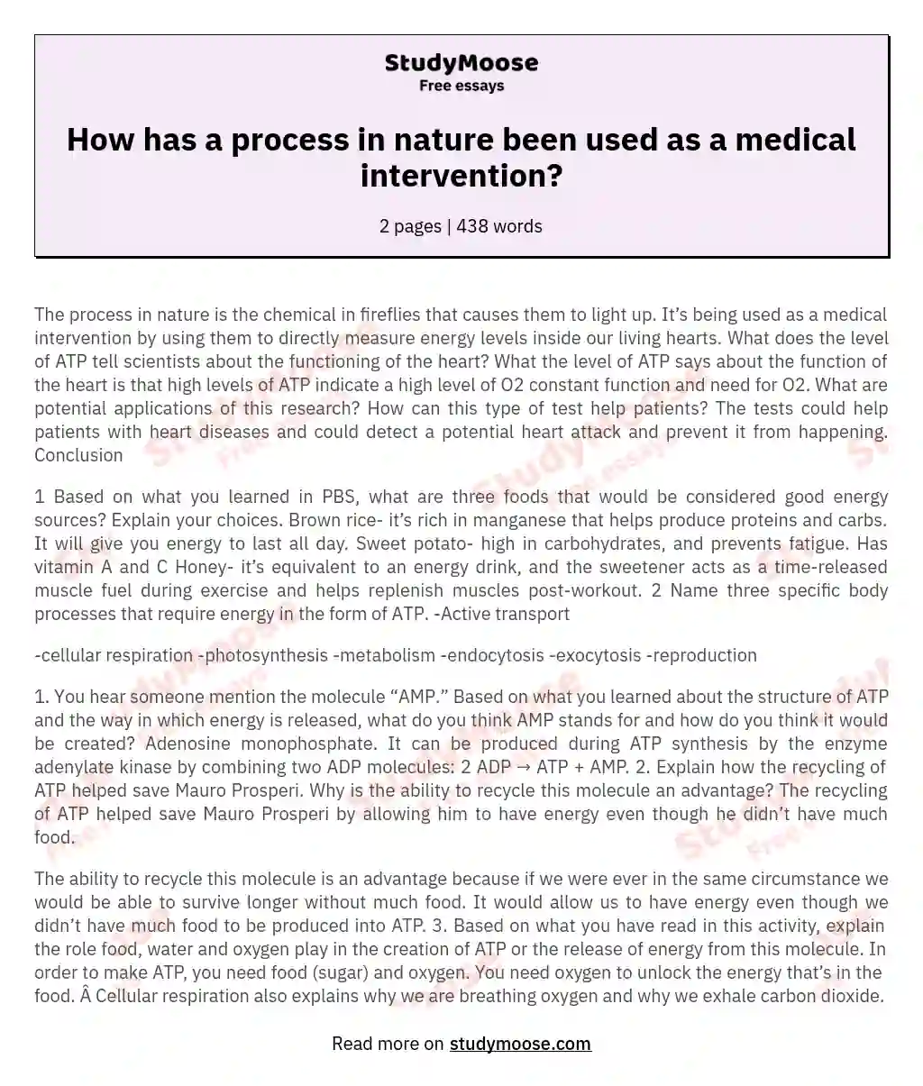 How has a process in nature been used as a medical intervention? essay