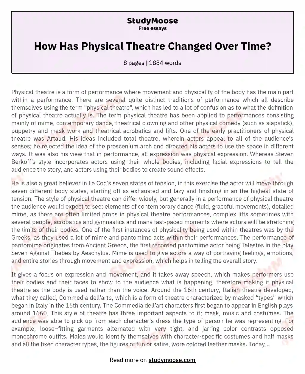How Has Physical Theatre Changed Over Time? essay