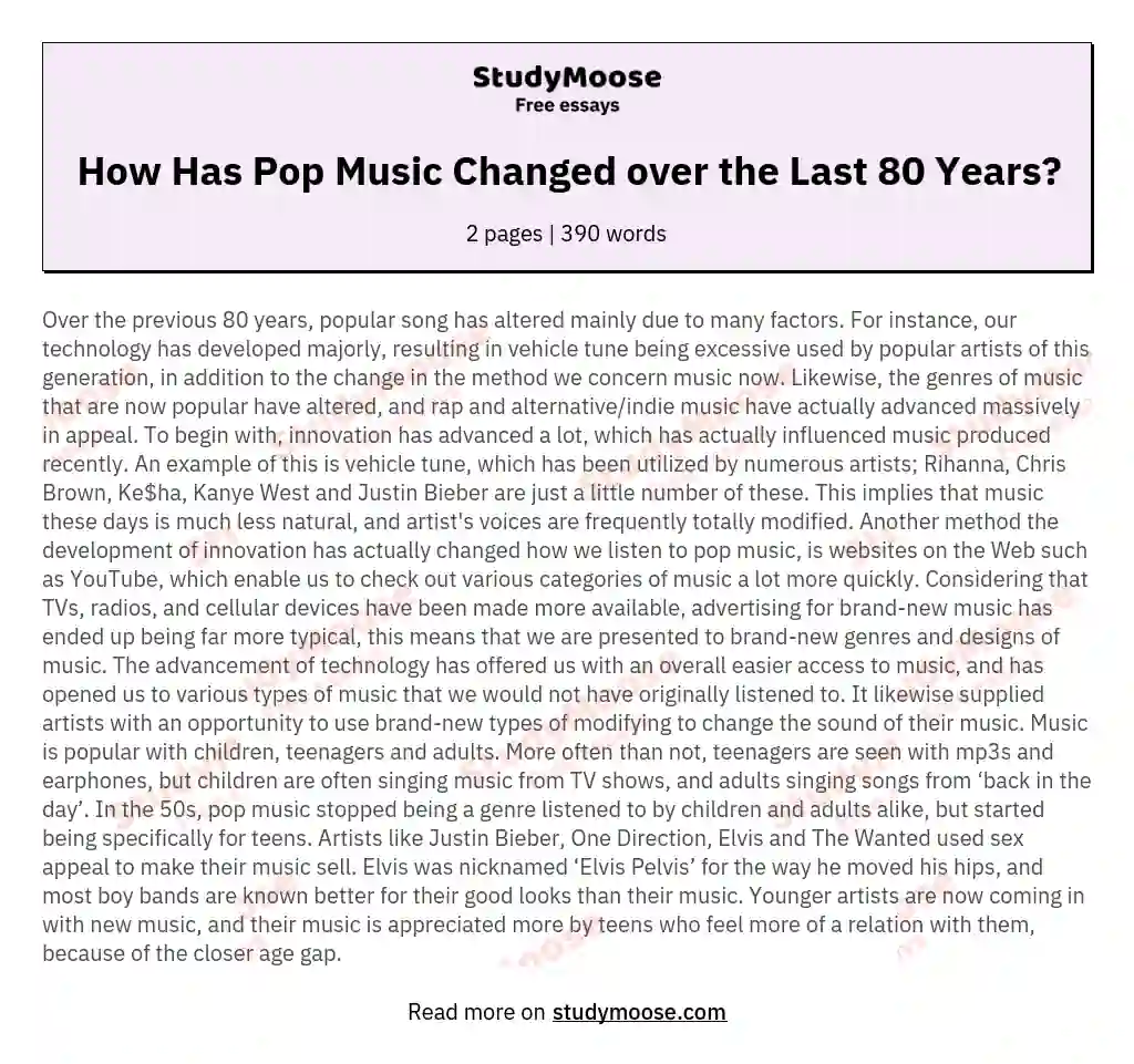 How Has Pop Music Changed over the Last 80 Years? essay