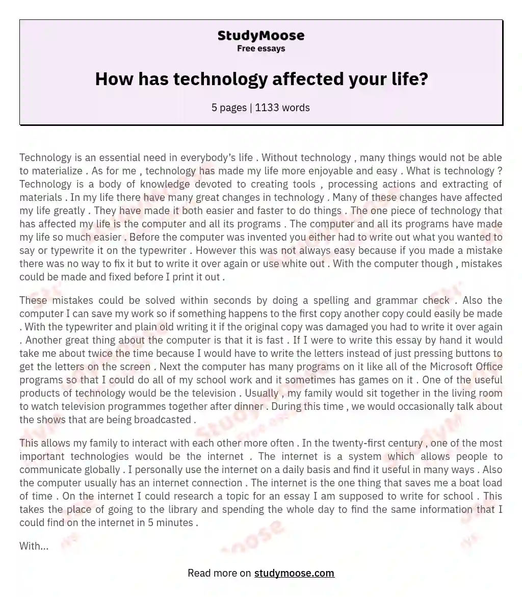 How has technology affected your life? essay