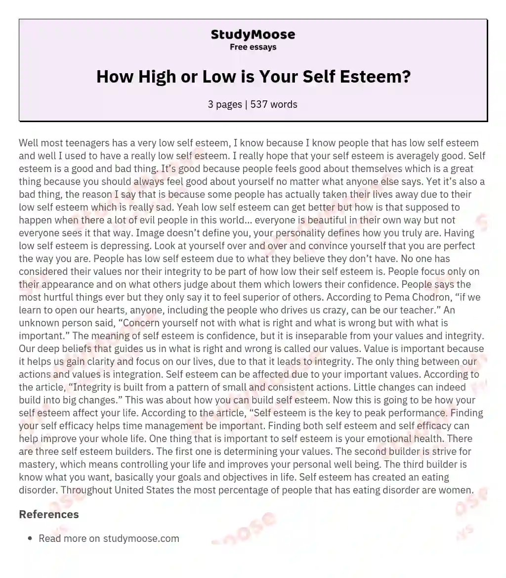 How High or Low is Your Self Esteem? essay