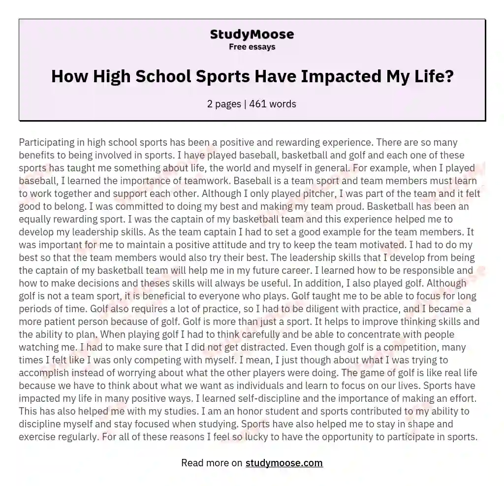 sport is my life essay