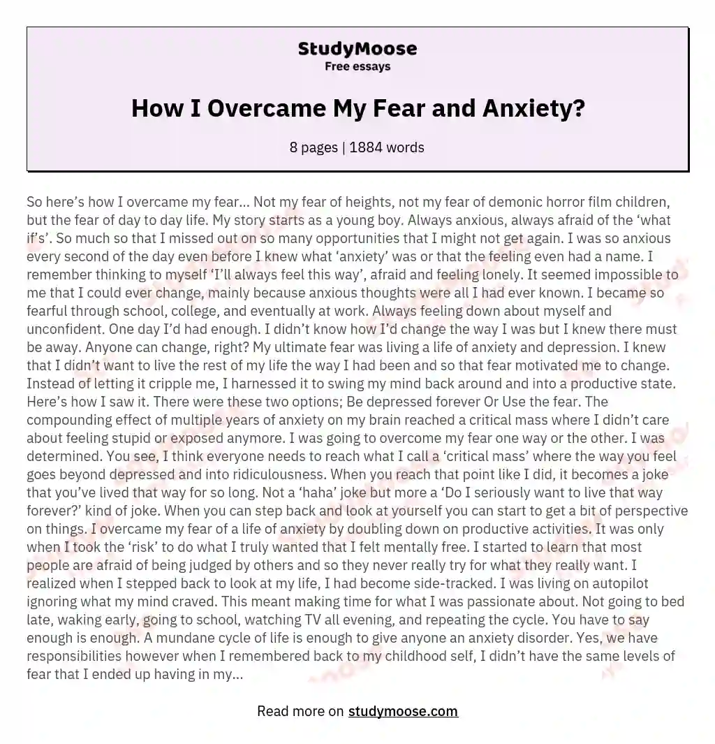 greatest fear of my life essay