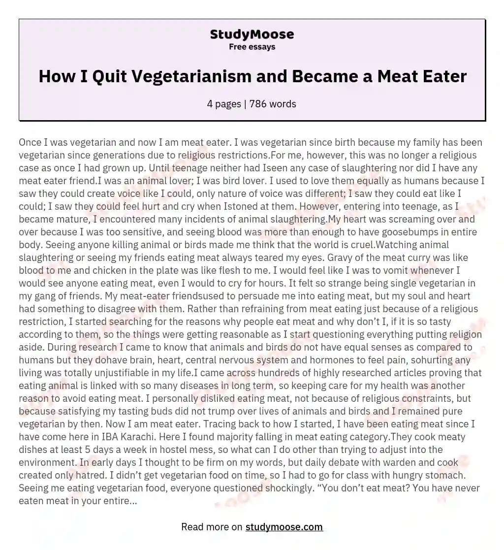 How I Quit Vegetarianism and Became a Meat Eater essay