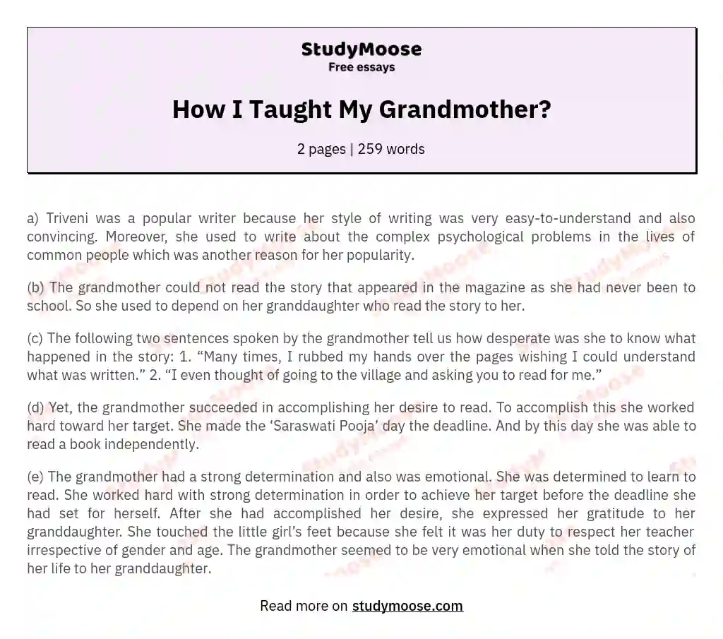 How I Taught My Grandmother? essay