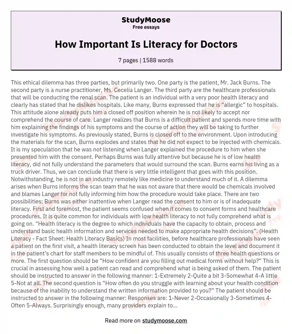 How Important Is Literacy for Doctors essay