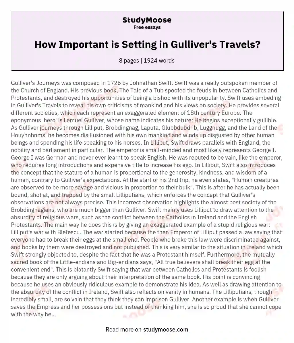 How Important is Setting in Gulliver's Travels? essay