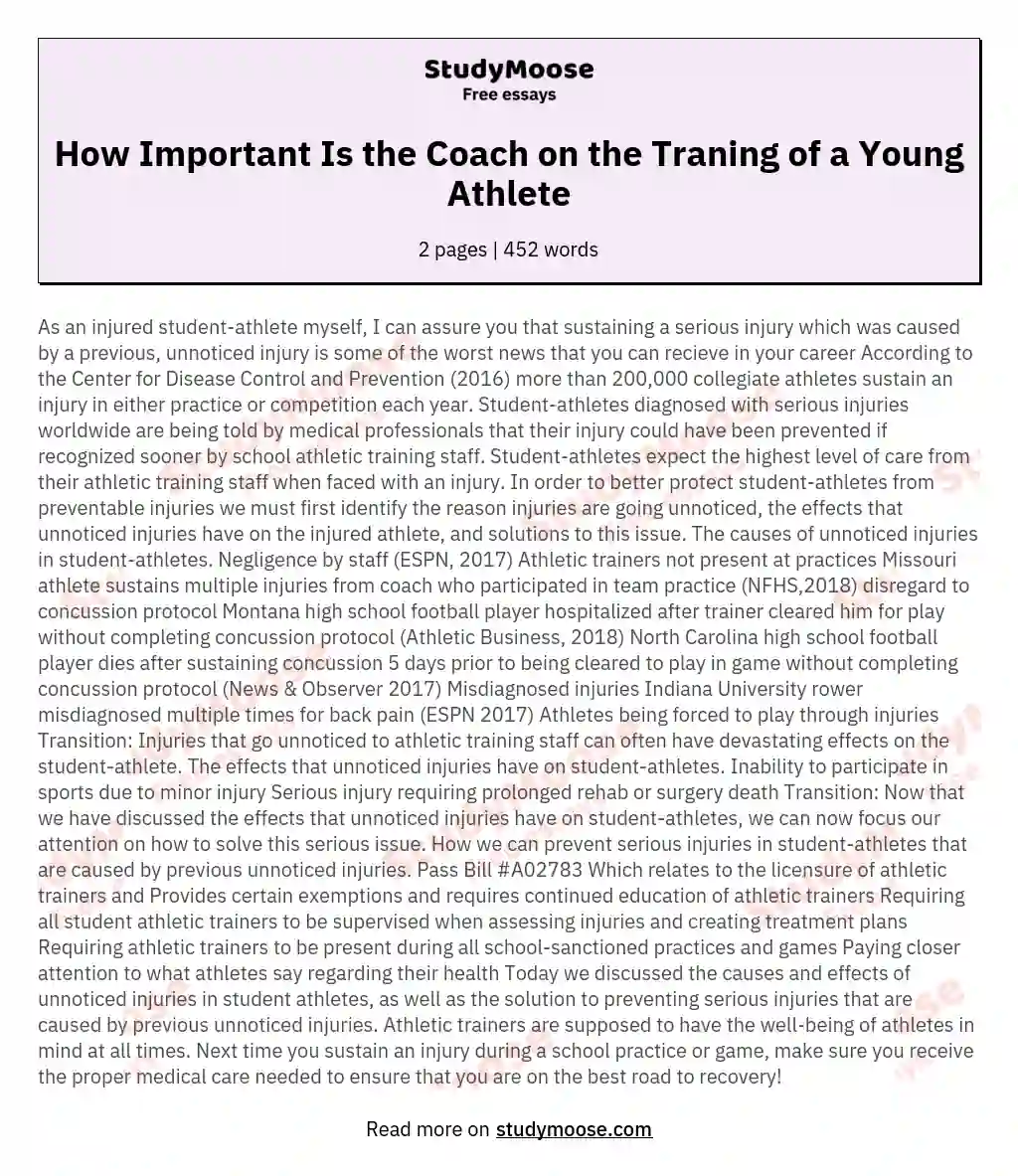 How Important Is the Coach on the Traning of a Young Athlete essay