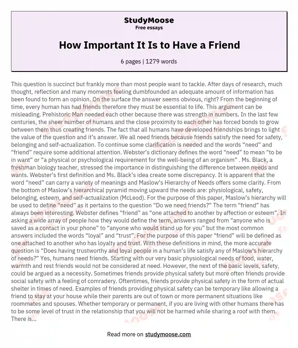How Important It Is to Have a Friend essay