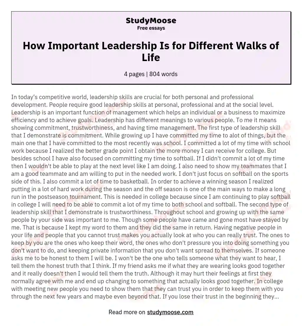 How Important Leadership Is for Different Walks of Life essay