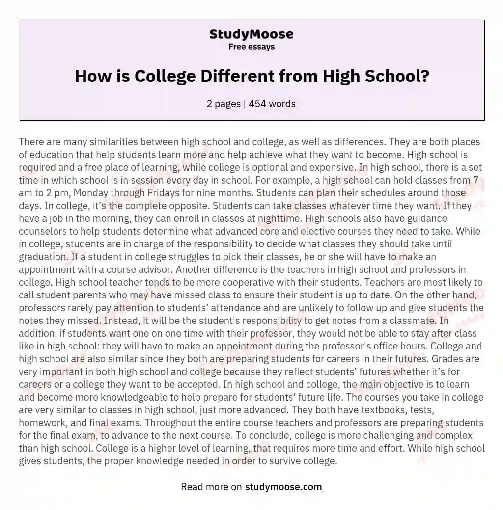 How is College Different from High School? essay