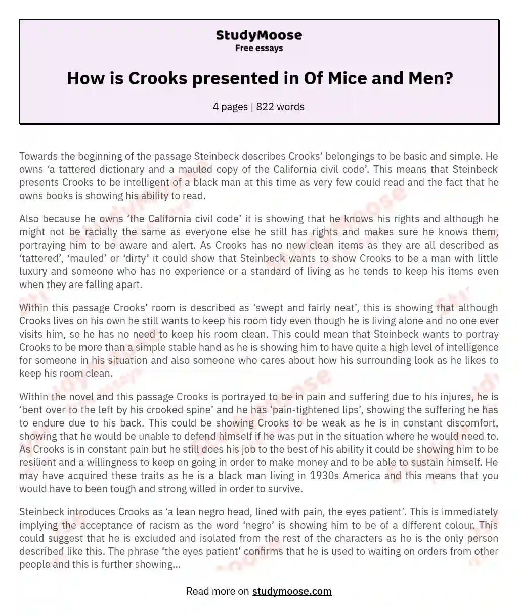 How is Crooks presented in Of Mice and Men? essay