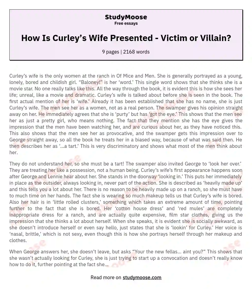 How Is Curley’s Wife Presented - Victim or Villain? essay