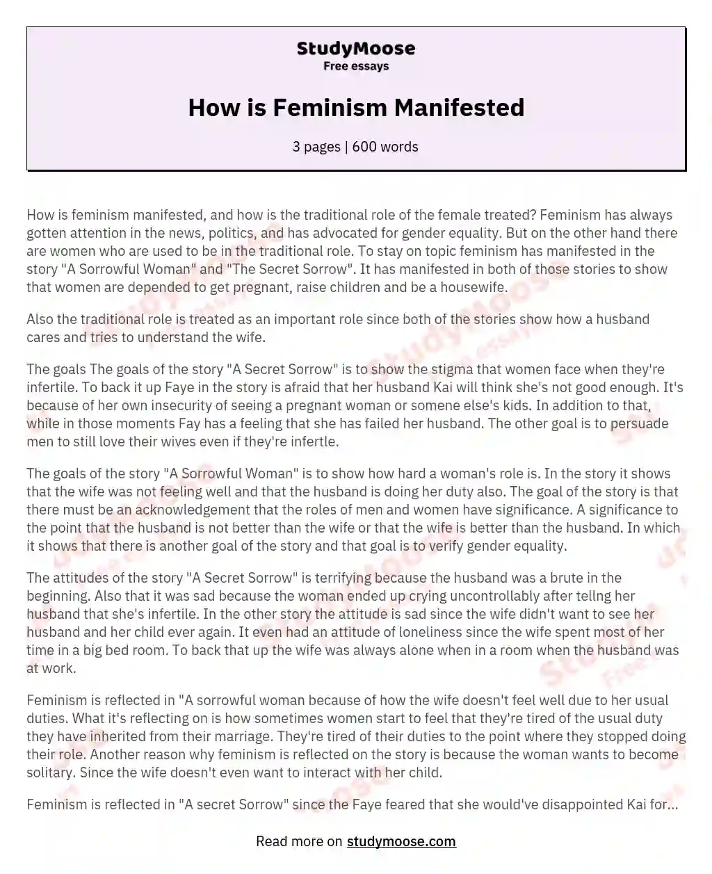 How is Feminism Manifested essay