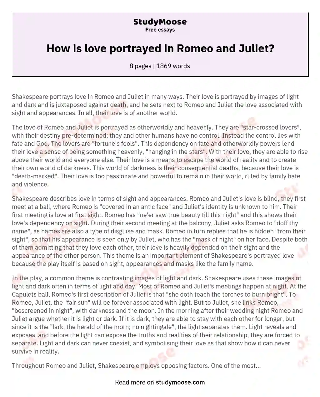 How is love portrayed in Romeo and Juliet? essay