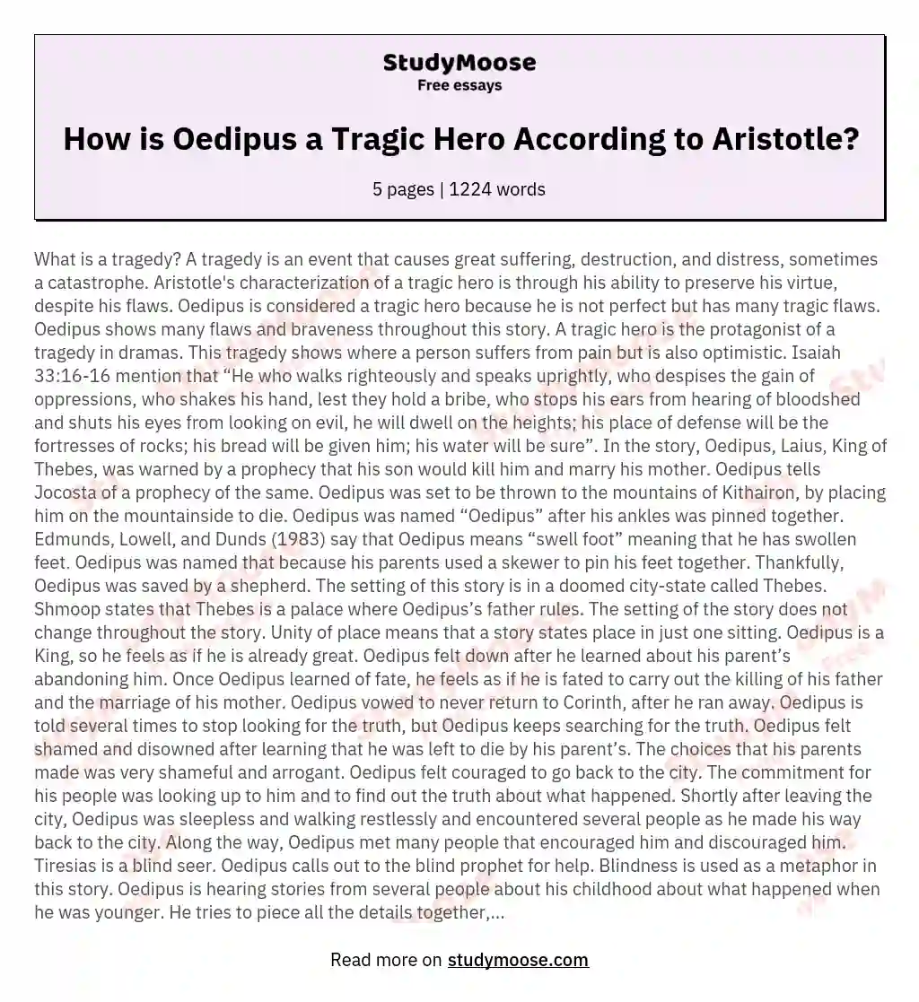 How is Oedipus a Tragic Hero According to Aristotle? essay