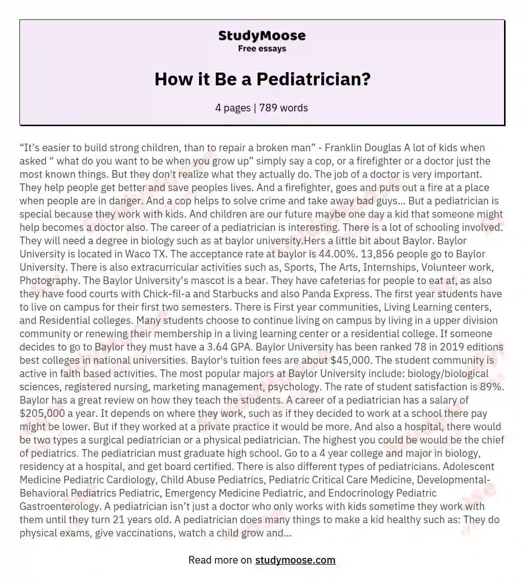 How it Be a Pediatrician? essay