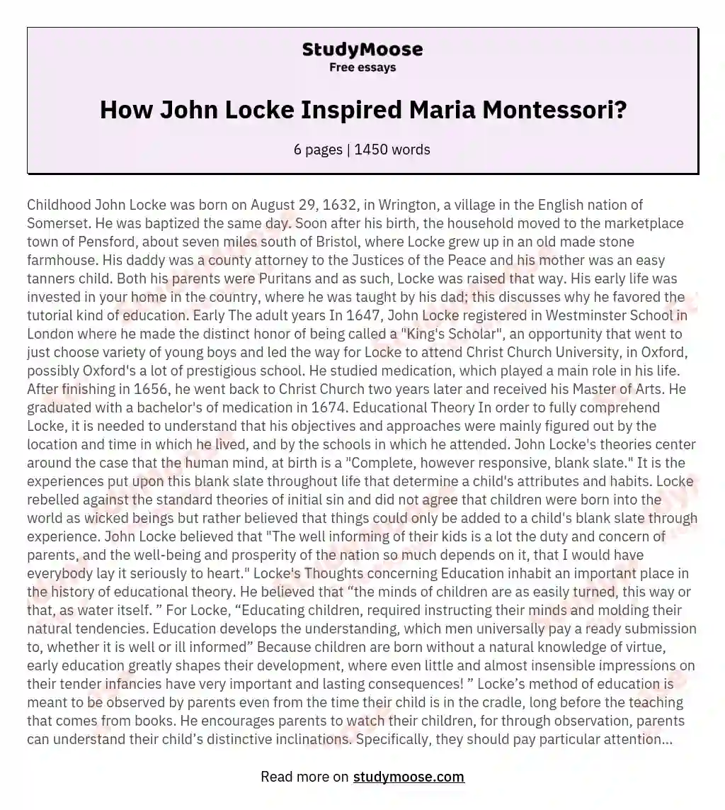 How John Locke Inspired Maria Montessori? essay