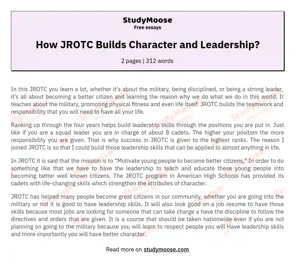 How JROTC Builds Character and Leadership? essay
