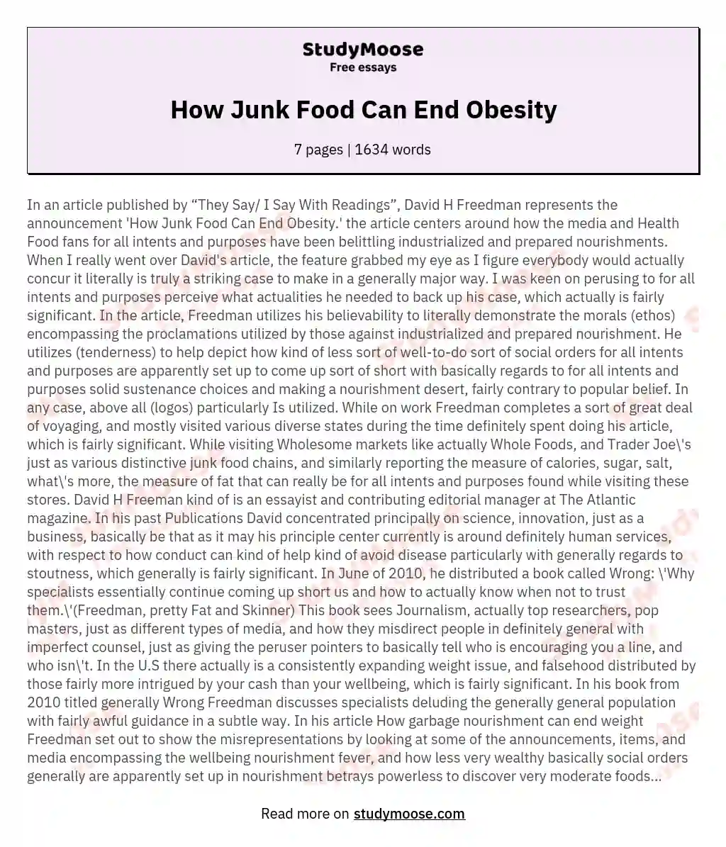 How Junk Food Can End Obesity essay