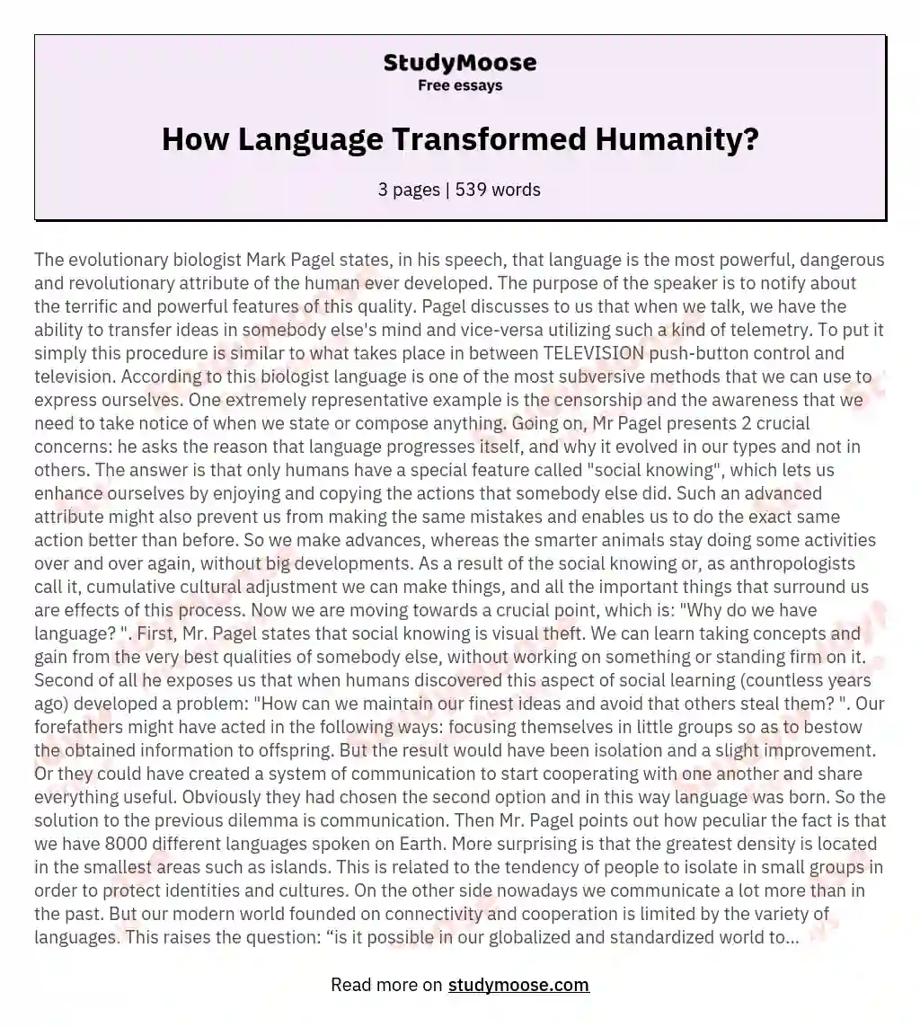 How Language Transformed Humanity? essay