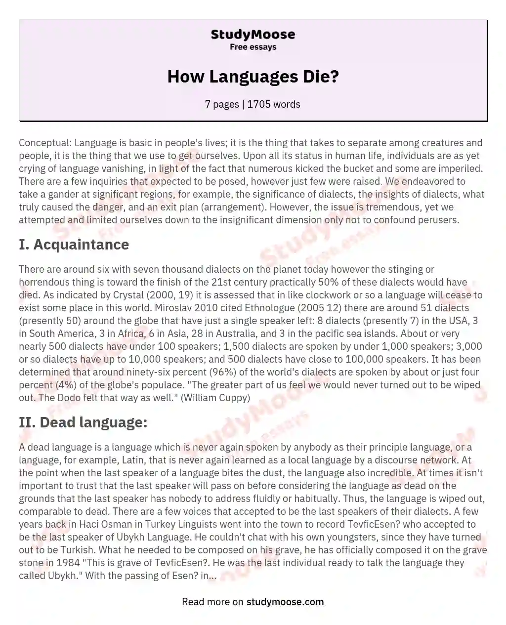 How Languages Die? essay