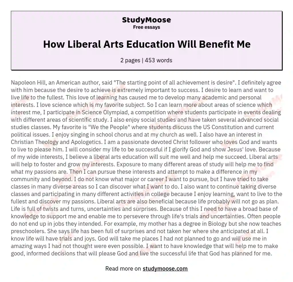 How Liberal Arts Education Will Benefit Me essay