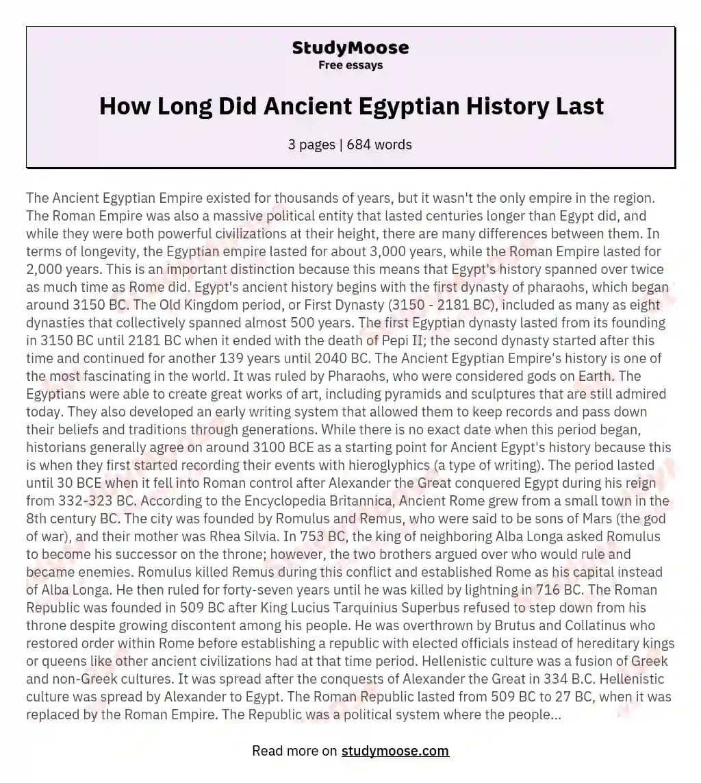 How Long Did Ancient Egyptian History Last essay