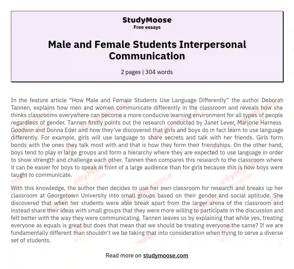 Male and Female Students Interpersonal Communication