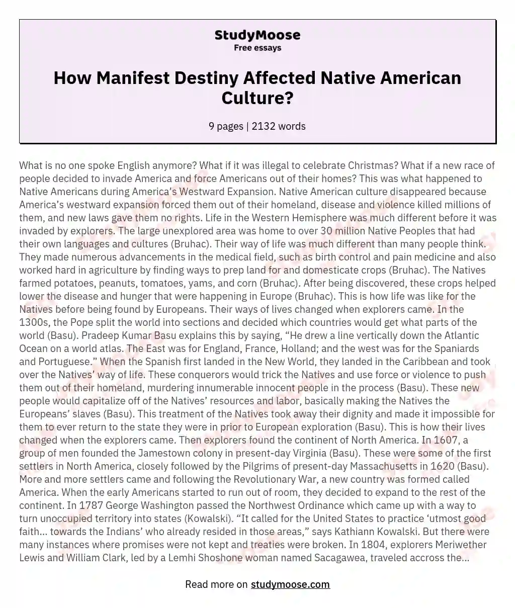 How Manifest Destiny Affected Native American Culture?