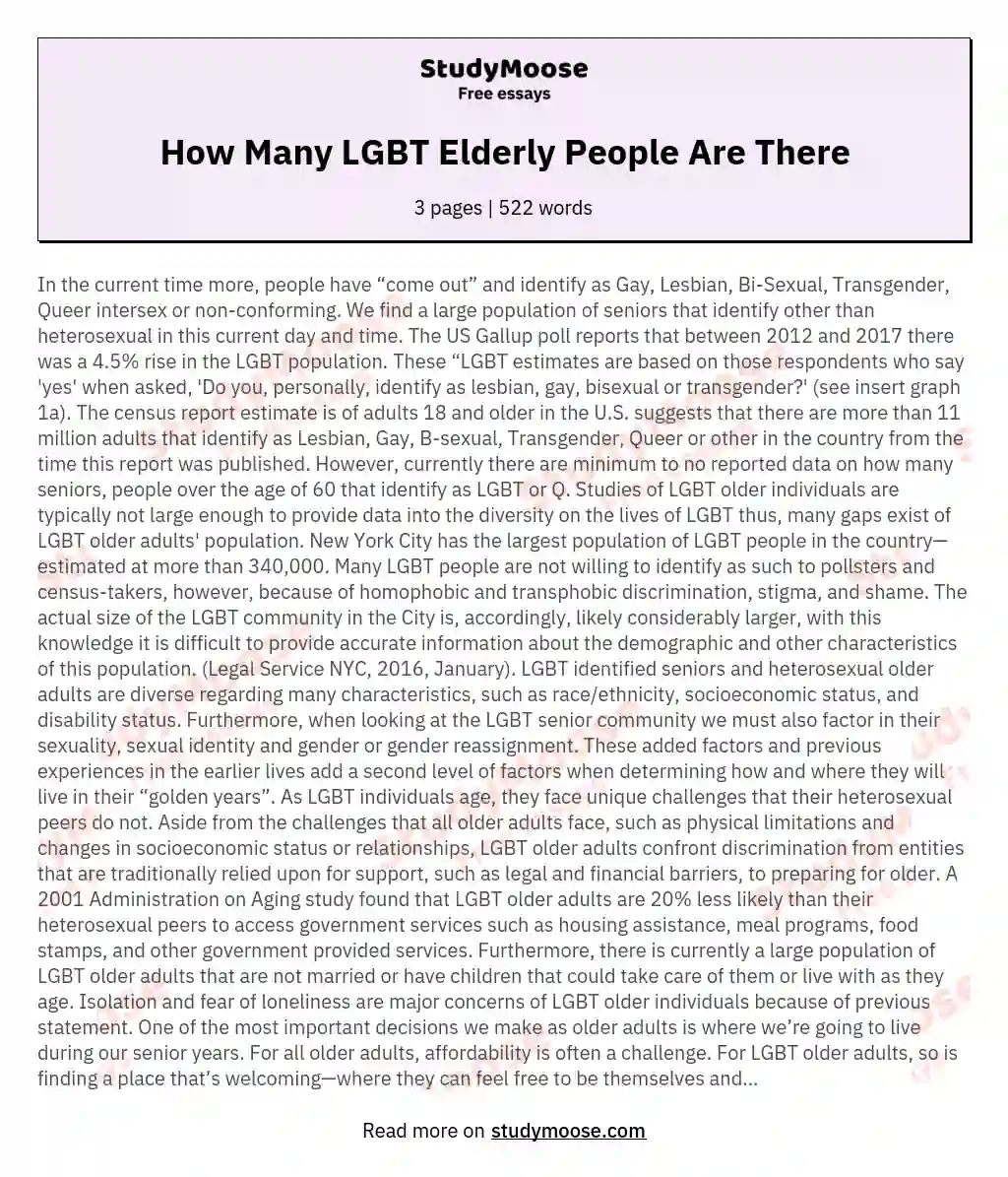 How Many LGBT Elderly People Are There essay